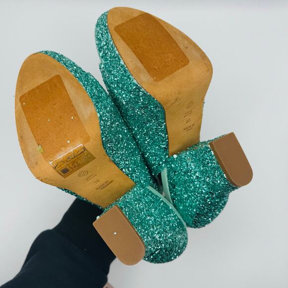 3.1 PHILLIP LIM turquoise glitter Party Platform Sandals size 35 / US 5 - Picture 10 of 15